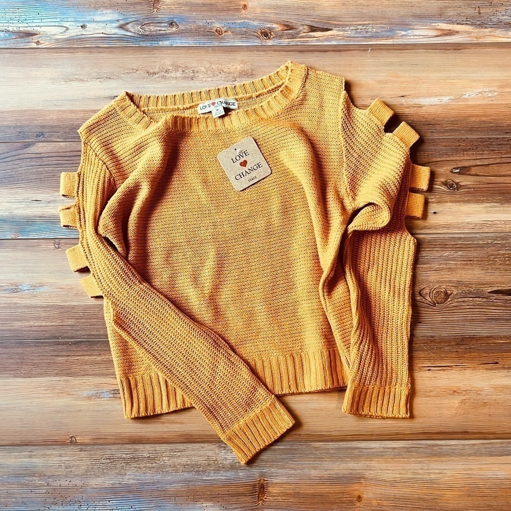 Cropped sweater with cut out long sleeves Pumpkin in color and size M